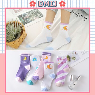 Set 5 đôi tất nữ cổ cao nhiều màu hình mèo mặt trăng TD03