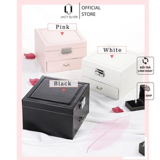 Hộp Đựng Trang Sức Jacy Silver, Hộp Đựng Trang Sức Thiết Kế Hiện Đại 2 Tầng Gương Lớn H1016