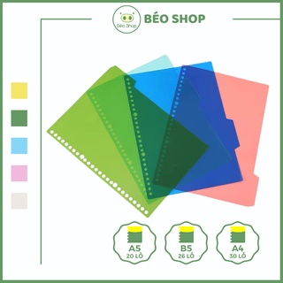 Set 4 tab phân trang A4 B5 A5 Béo shop bằng nhựa nhiều màu dùng cho sổ bìa còng 30 26 20 lỗ TAB2