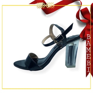 Giày sandal cao gót hở mũi màu đen gót trong cao 9 phân để đi tiệc