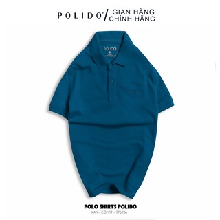 Áo Polo Nam Trơn Thêu Chữ POLIDO Màu Xanh Cổ Vịt Vải Cotton Co Giãn Form Slimfit