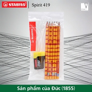 Combo 6 bút chì chuốt thân gỗ STABILO Spirit 419 2B+ chuốt chì PS4538 (Sọc vàng/ đỏ)