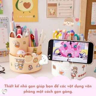 Kệ để bút 3 ngăn xoay được tiện lợi tặng kèm 20 sticker