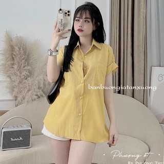 Áo sơ mi nữ, áo sơ mi cộc tay nữ mùa hè cánh dơi 2 túi nhiều màu mềm mại