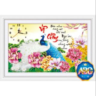 ( kho sỉ hàng sẵn)Tranh đính đá đồng hồ vợ chồng Df368(70x50cm)