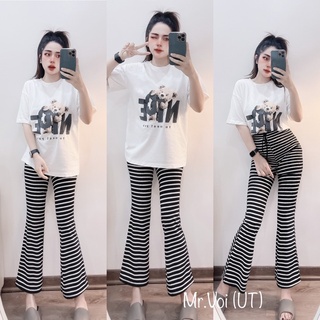 Set áo phông giấu + quần kẻ loe cực hot