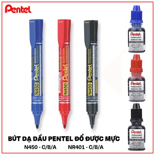 Bút Dạ Dầu Pentel N450 - Mực Không Xóa Được (Bán Lẻ - 3 Màu Mực - Thay Mực Tiện Lợi) [Hàng Chính Hãng]