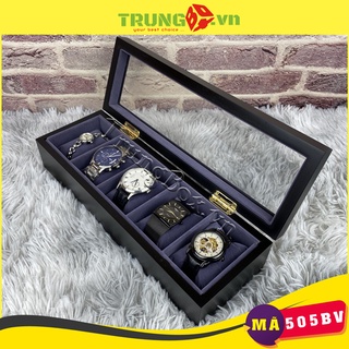 Hộp Đựng Đồng Hồ 5 Ngăn Vỏ Gỗ Sơn Mài, Nội Thất Bọc Nhung | SAIKE - Mã 505BV