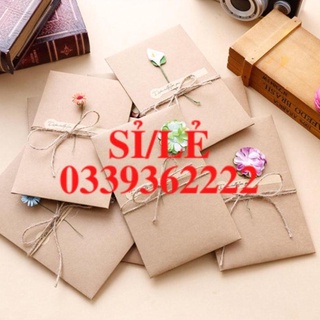 [ HAIANHSHOP ] Thiệp chúc mừng, sinh nhật phong cách Vintage chất liệu giấy kraft cài hoa Duashop >
