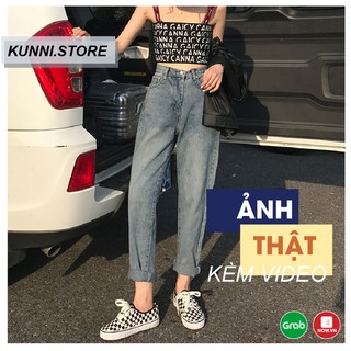 Quần baggy jean trơn cạp cao màu xanh trơn chất dày dặn phong cách ulzzang cao cấp