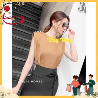 ANU325 - ÁO SƠ MI NỮ LỤA TẰM CÚC NGỌC VAI VẠT LIỀN