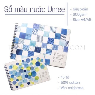Sổ tô màu nước Umee gáy xoắn Coldpress size A4/A5.