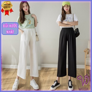 Quần ống rộng suông dài,quần culottes đũi nữ chất nhẹ thoáng mát  4 màu đen be trắng xanh ngọc WICEDA QD520.