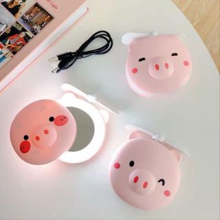 Quạt kèm gương đèn mini 3in1 siêu xinh