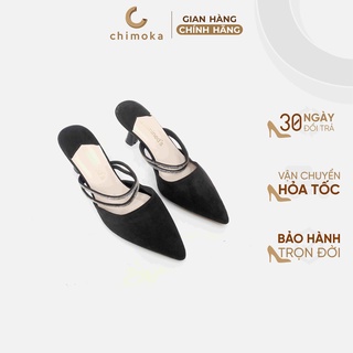 Guốc Da Lộn Mũi Nhọn CHIMOKA Cho Nữ Gót Nhỏ 6 Cm Quai Đính Đá 2908
