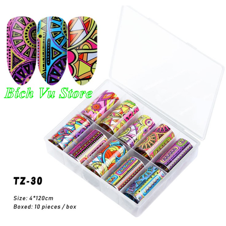 Sét 10 kiểu Foil dán móng (size 20*4cm/cuộn)