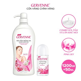 Combo Sữa tắm trắng da nước hoa Gervenne Pink Lily 1200g + Lăn khử mùi trắng da Pink Lily 50ml