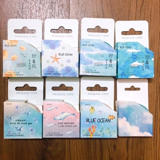 Băng dính trang trí washitape mẫu đại dương xanh BLUE OCEAN (8 mẫu)