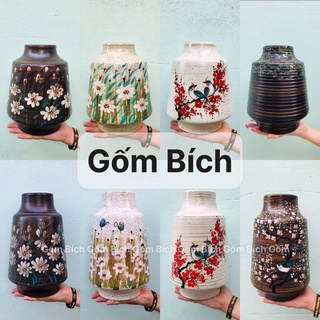 Bình Hoa Lọ Hoa Đẹp Để Bàn Men Mộc Vẽ Hoa Cao 23cm, 29cm Gốm Sứ Bát Tràng - Gốm Bích