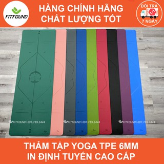 Thảm tập yoga gym pilates Thể Dục  tpe 6mm in kẻ định tuyến chống trơn trượt tặng kèm dây cột thảm - yoga mat