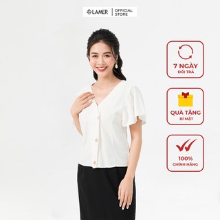 Áo sơ mi vạt lệch tay nhún Lamer N61H21H012