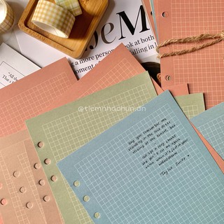 TẬP 30 GIẤY REFILL BINDER A5 6 LỖ CARO TONE MÀU RETRO (ảnh thật) - giấy 100gsm - Tiệm nhà Chun