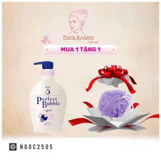 (Tặng Bông tắm cao cấp) Sữa tắm dưỡng ẩm hương hoa Hồng và Đinh Hương Senka Perfect Bubble for Body Sweet Floral n 500ml