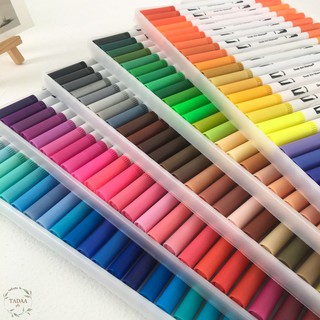 Bút brush, bút dạ nhiều màu 2 đầu dual tip brush pens trang trí sổ tone xanh lá
