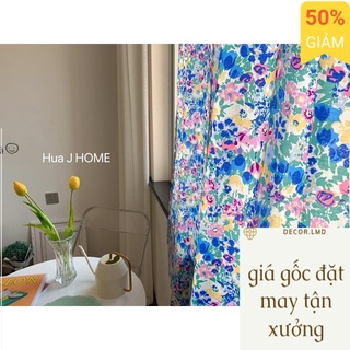 Rèm cửa hoa hồng xanh phong cách hiện đại, chống nắng cao cấp, màn vải treo tường trang trí decor phòng ngủ