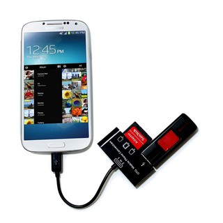 Đầu Đọc Thẻ Kiêm Cáp OTG USB Cổng Micro USB  3 trong 1