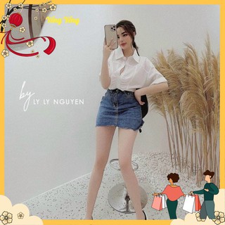ANU174 - ÁO SƠ MI NỮ TRẮNG CỘC TAY DÚM NGỰC