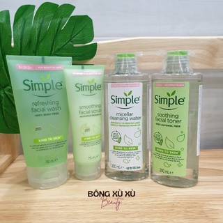 Combo Làm Sạch Da Từ Simple, Thành Phần Lành Tính, Làm Dịu Da Nhạy Cảm: Tẩy Trang, Sữa Rửa Mặt, Tẩy Da Chết, Toner