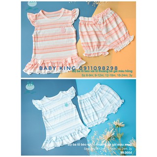 [Thanh lý]. Lil-Lttle love. Bộ ba lỗ vải thoáng mềm nhẹ, bèo nhún xinh cho be gái