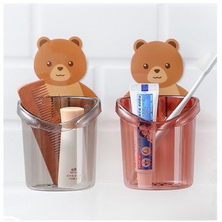 Cốc hình gấu để bàn chải và dụng cụ nhà tắm dán tường tiện lợi