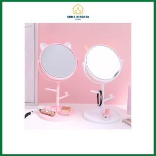Gương Trang điểm Tai Mèo để bàn dễ thương Xoay 360 Độ