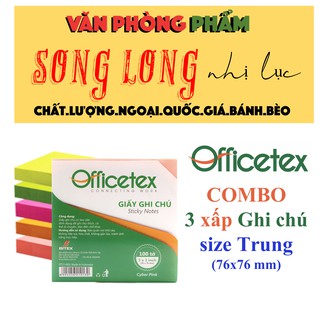 COMBO 3 xấp Giấy Ghi Chú size Trung 3x3 inch (76x76 mm), nhiều màu sắc nổi bật - 100 tờ/xấp - Giấy Note VPP Officetex