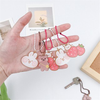 Móc Khóa Key Chain Dây Bi Nhựa và Enamel Hình Thỏ Cam và Gấu