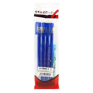 Vỉ 4 Bút Bi Mực Gel Xóa Được Nắp Đậy - 0.5mm Stacom-VGBP104_V - Mực Xanh - Kèm 1 Bút Chì PC202 - Stacom