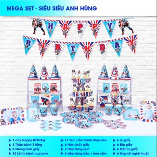 Set giấy mega trang trí sinh nhật siêu anh hùng, minion, heo peppa, MC Queen, baby boy, hoàng tử