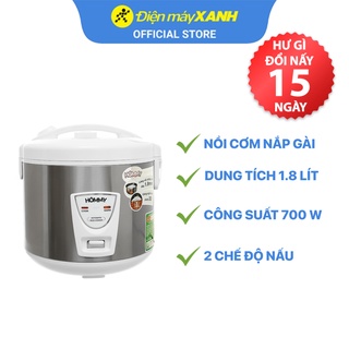 Nồi cơm điện nắp gài Hommy JRC-180K 1.8 lít 700 W công nghệ nấu 3D - Chính hãng BH 12 tháng