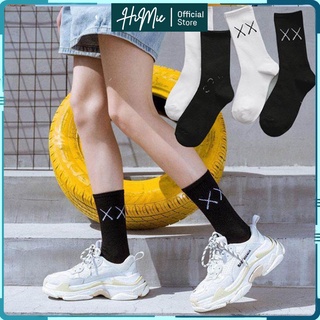 Tất cổ cao, vớ cổ cao nam nữ màu trơn basic in chữ XX vải cotton co giãn thời trang HiMie
