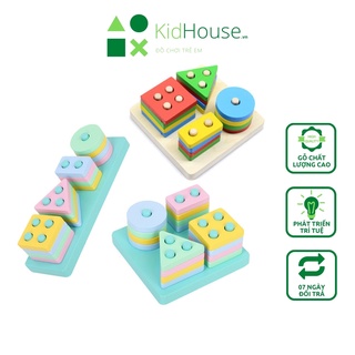 Đồ chơi gỗ thông minh cho bé montessori, bộ thả hình khối 4 trụ thương hiệu KidHouse.vn