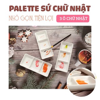 Palette sứ pha màu hình chữ nhật 3 ô (kích thước 15 x 6.5)