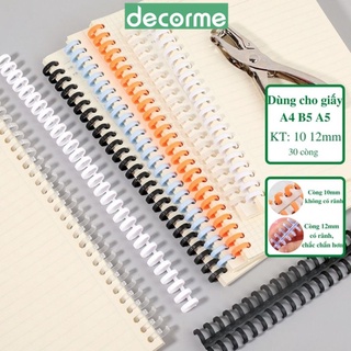 Binder thanh còng nhựa làm sổ, kẹp tài liệu đường kính 10mm 12mm bìa màu A5 B5 A4 20 26 30 lỗ DECORME