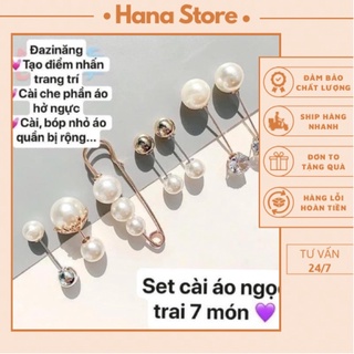 Set cài áo, gim quần áo đính ngọc trai nhân tạo 7 món đa năng siêu xinh - HANA Store