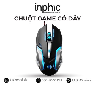 Chuột Gaming Có Dây 6 Nút Hỗ Trợ LED Đổi Màu Thiết Kế Tiện Dụng Giúp Giảm Mỏi Tay 800-4000DPI INPHIC PB6S