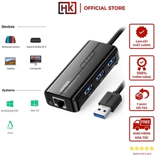 HUB USB 3 cổng 3.0 kèm cổng mạng LAN 10/100/1000 Mbps UGREEN CR103 20265