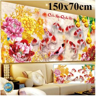 Tranh đính đá thanh lý Cửu ngư quần hội Y8268 150X70cm