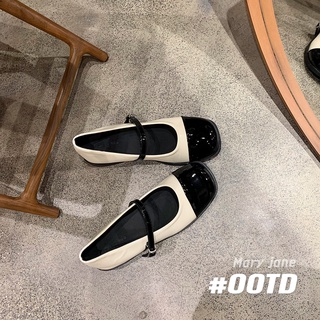 Giày Mary Jane Quai Ngang Mũi Vuông Phối Hai Tông Màu Retro Thời Trang - GD004