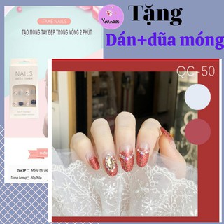 Set 24 Móng Giả/ Móng Tay Giả Đính Đá Cao Cấp Kèm Keo (Mã QC-50 )